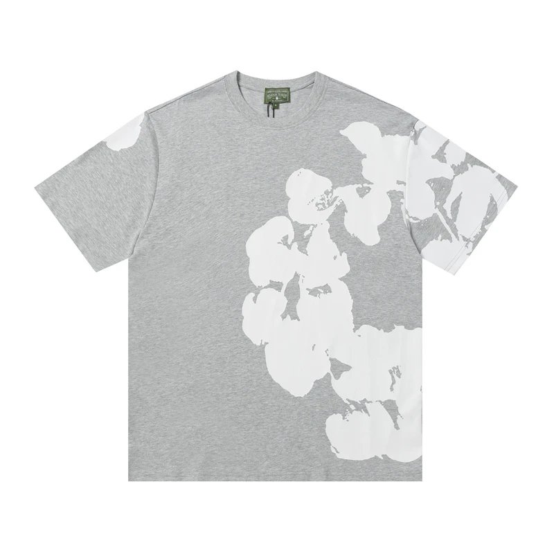 Denim Tears Oversized Cotton Flower Print Tee Heather Grey White