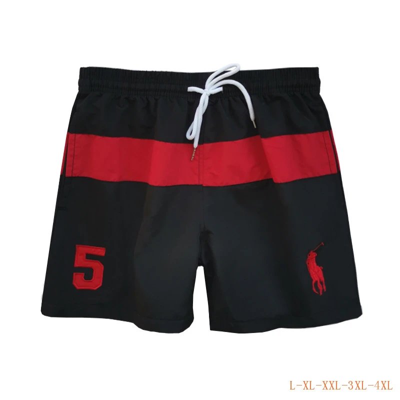 Polo Ralph Lauren Big Pony Swim Shorts Black Red Stripe