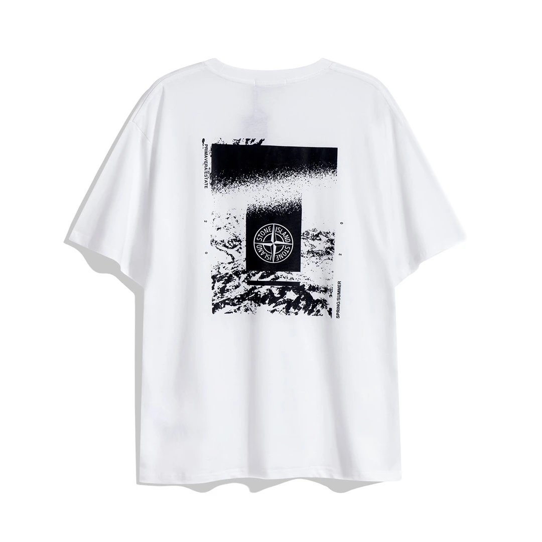 Stone Island Primavera Estate Compass Spray Print Tee White Black