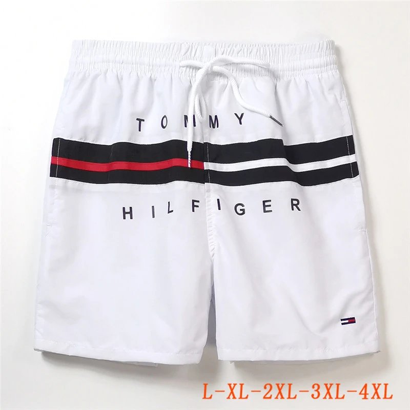 Tommy Hilfiger Stripe Logo Swim Shorts White Black Red