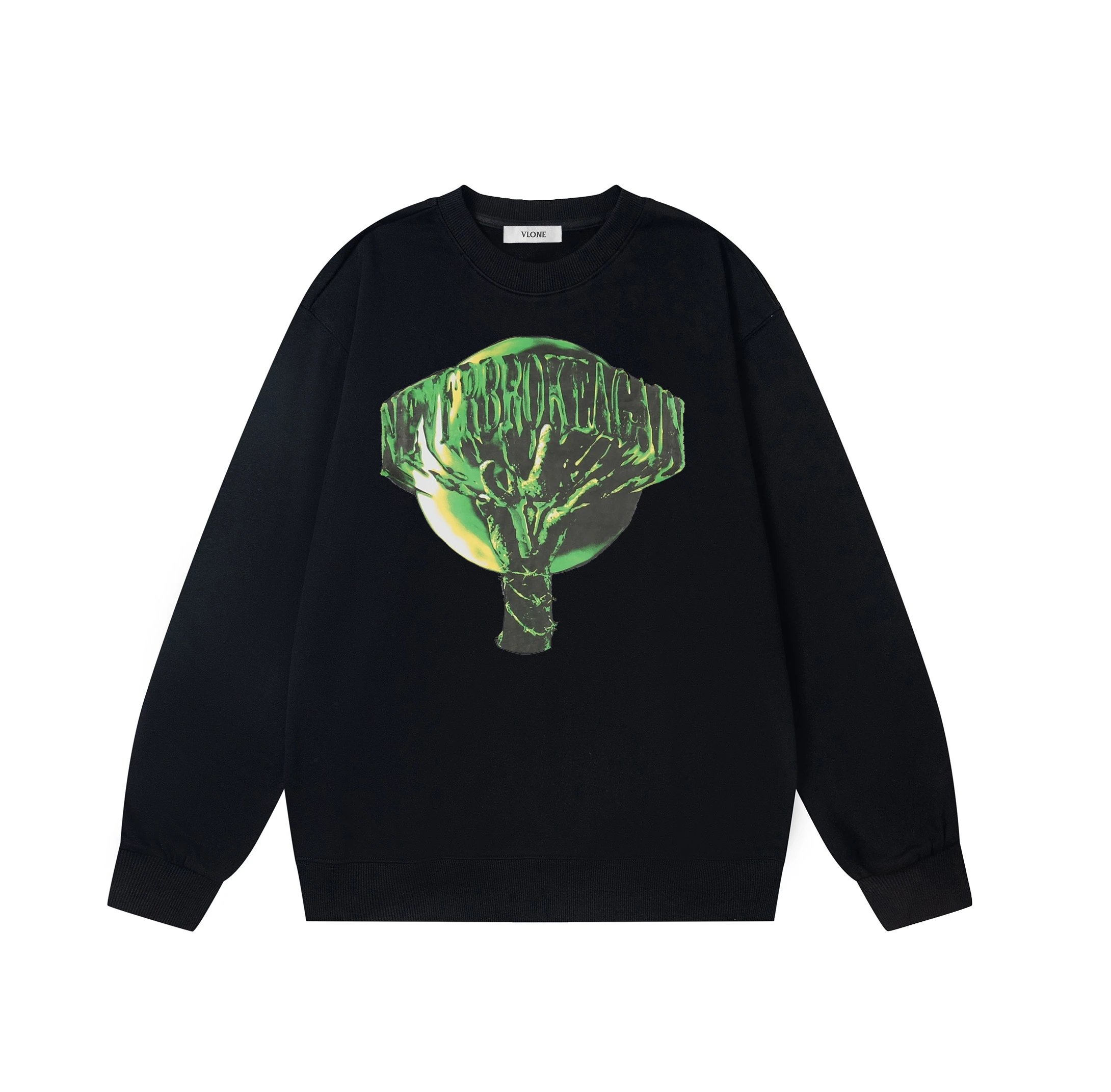 Vlone Never Broke Again Graphic Print Crewneck Sweatshirt Black