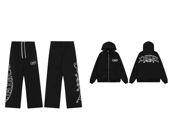 Corteiz Zip-Up Hoodie and Sweatpants Set Black with Gold Logo - 5
