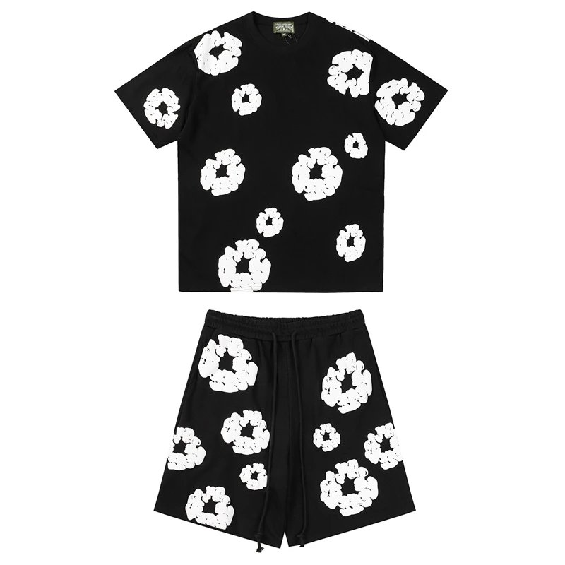 Denim Tears Cotton Wreath Tee and Shorts Set Black White