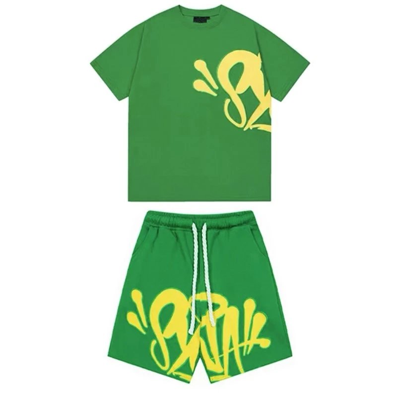 Syna World Graffiti Logo Tee and Shorts Set Green Yellow