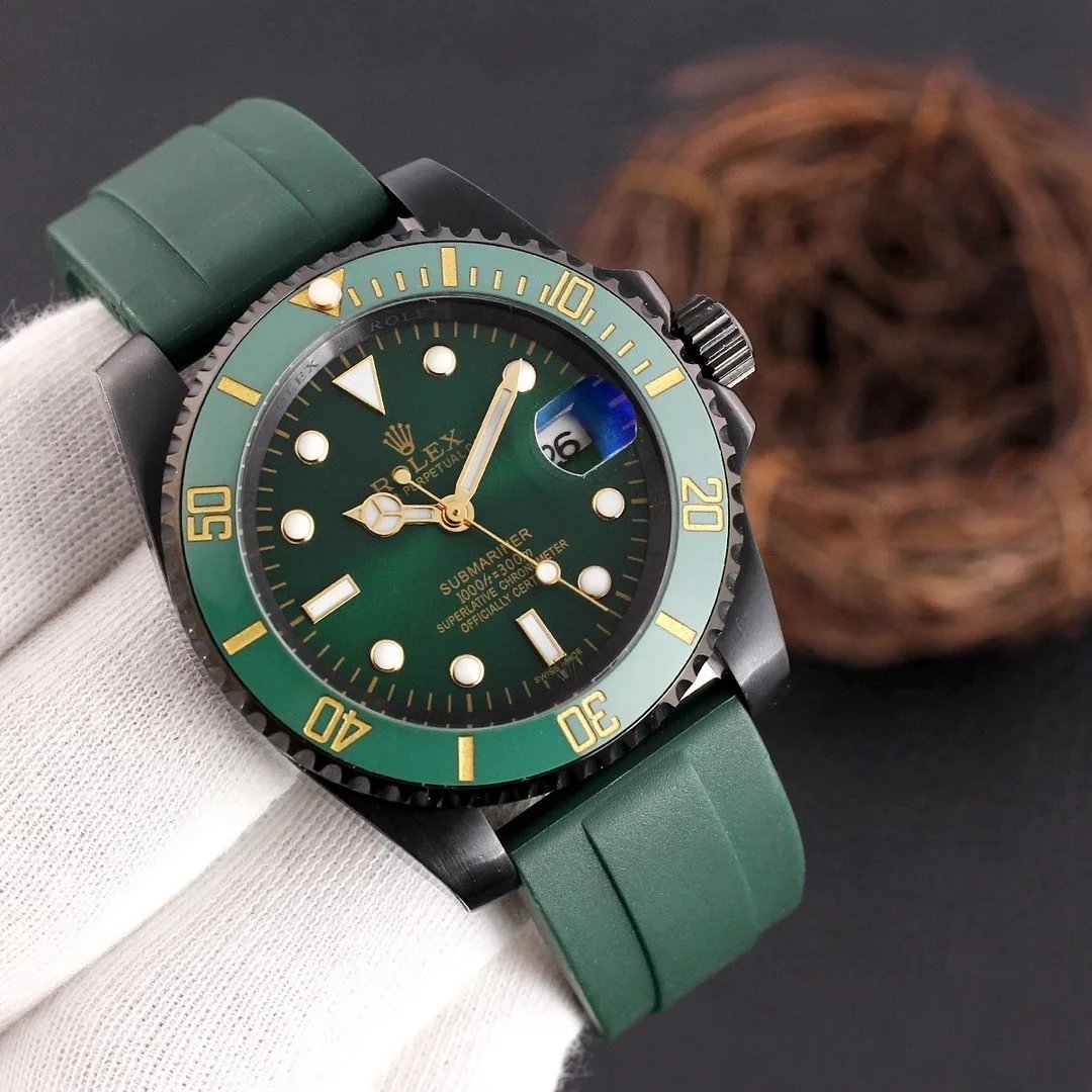 Rolex Submariner Date Green Dial Green Ceramic Bezel PVD Green Gold Rubber Strap