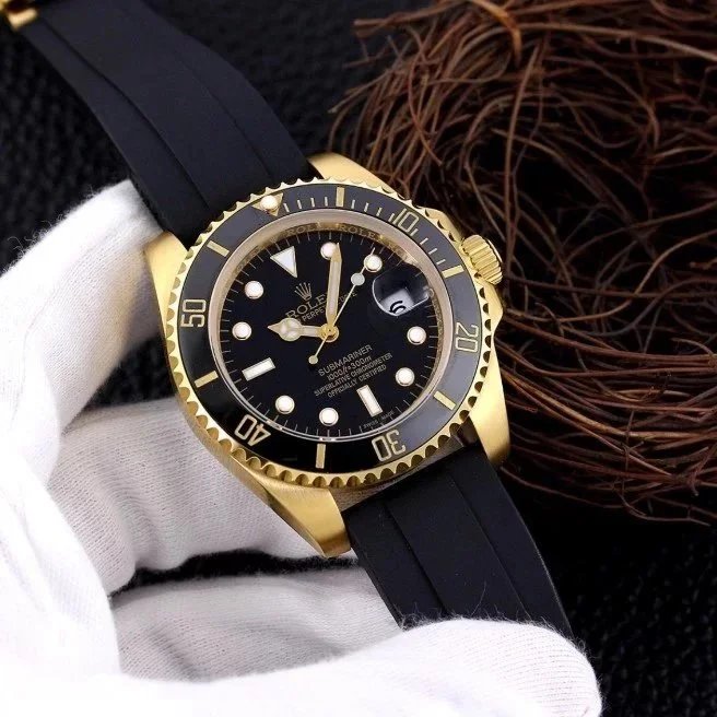 Rolex Submariner Date Black Dial Black Ceramic Bezel Full Yellow Gold Black Rubber Strap