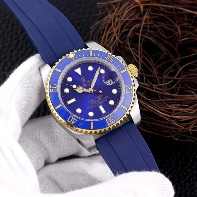 Rolex Submariner Date Blue Dial Blue Ceramic Bezel Two-Tone Gold Blue Rubber Strap