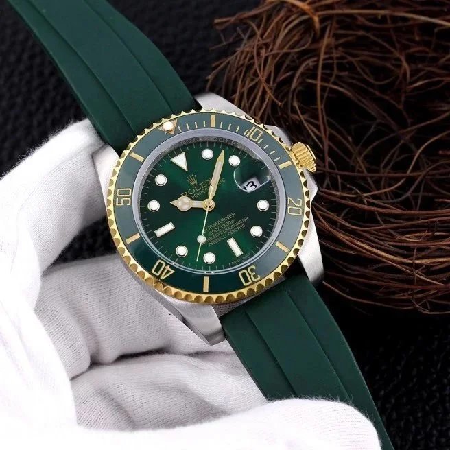 Rolex Submariner Date Green Dial Green Ceramic Bezel Two-Tone Gold Green Rubber Strap