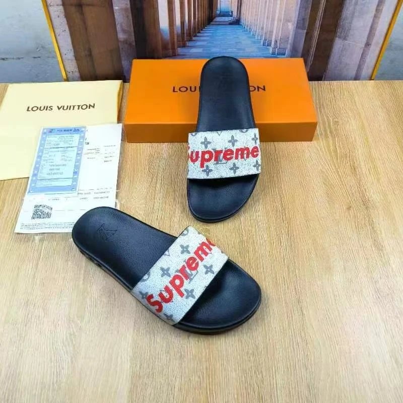 Louis Vuitton x Supreme Slides Monogram White Red Black