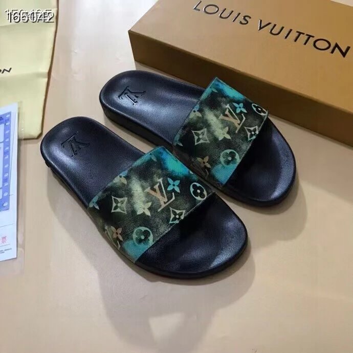 Louis Vuitton Waterfront Slide Monogram Camo Teal Green