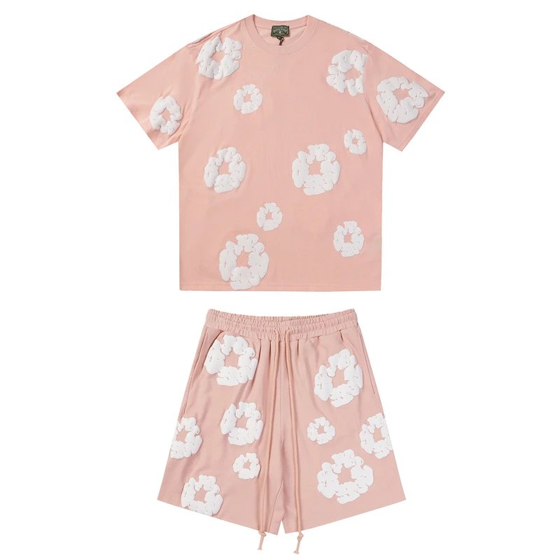 Denim Tears Cotton Wreath Tee and Shorts Set Pink White