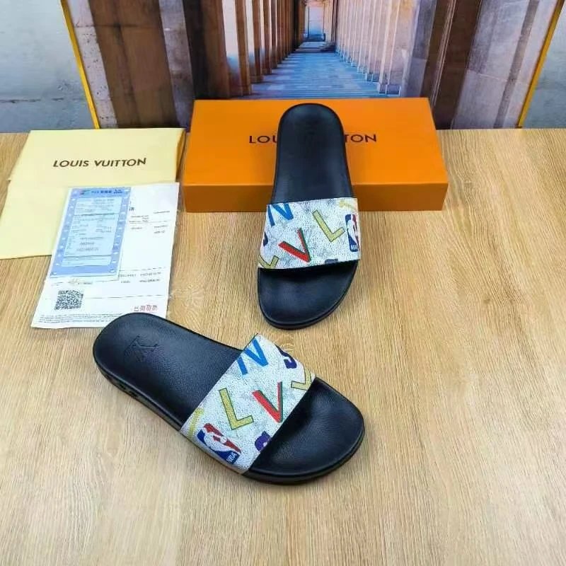 Louis Vuitton x NBA Slides White Monogram Black Sole