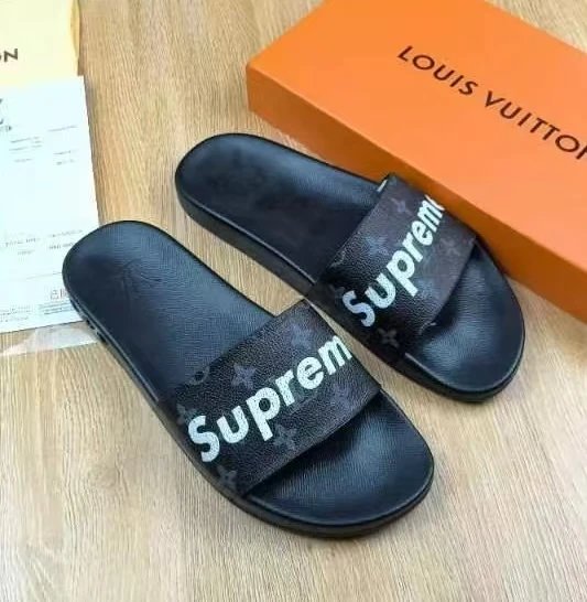 Louis Vuitton x Supreme Slide Sandals Dark Monogram