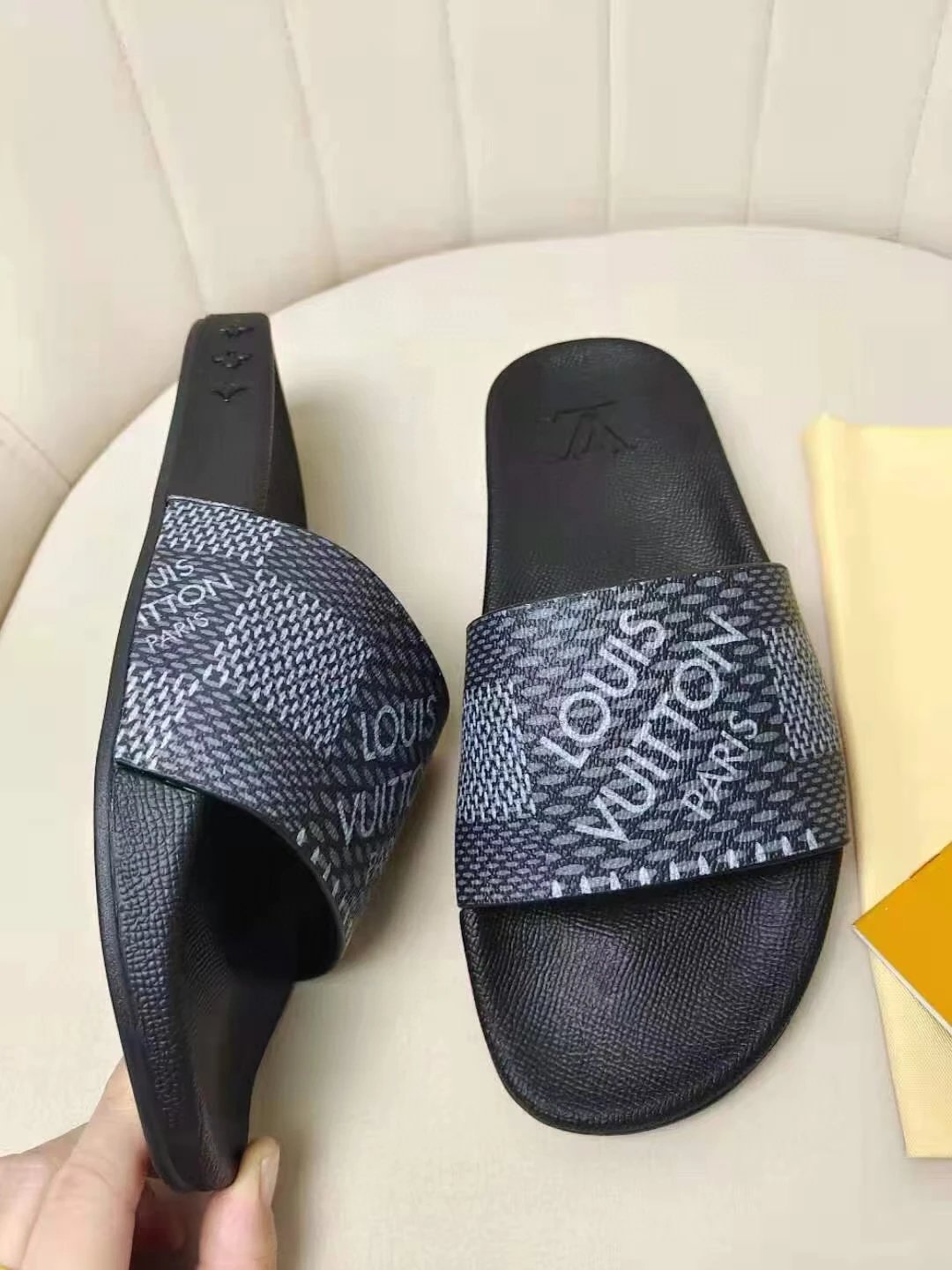 Louis Vuitton Damier Graphite Slides Black Grey