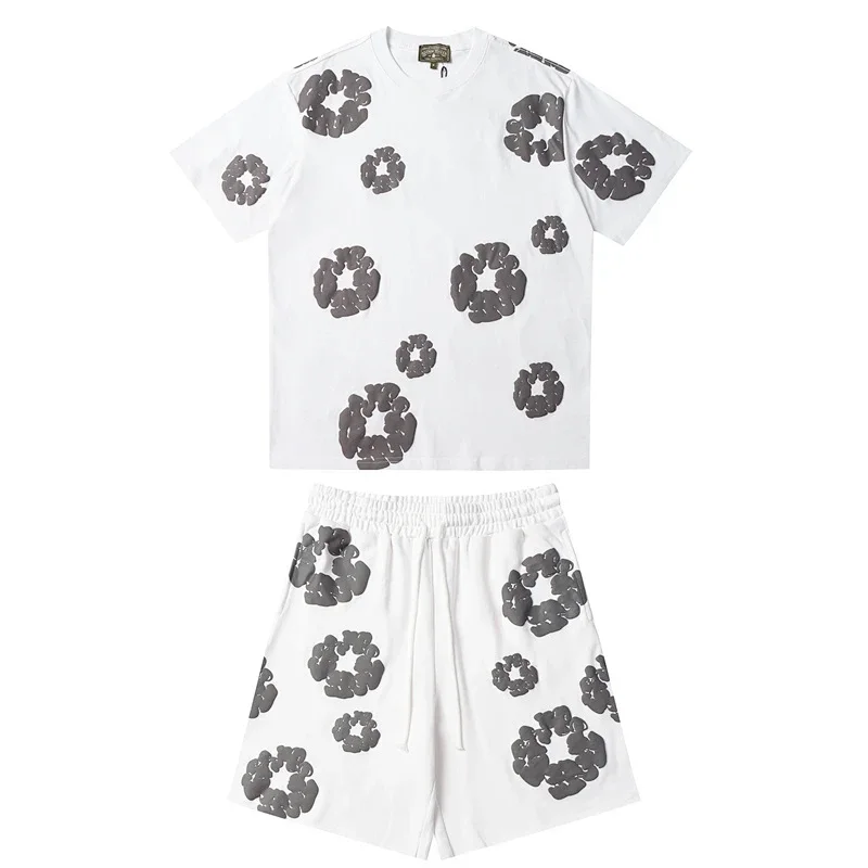 Denim Tears Grey Kapok Flower All-Over Print Short-Sleeve Shirt & Shorts Set - rep Denim Tears