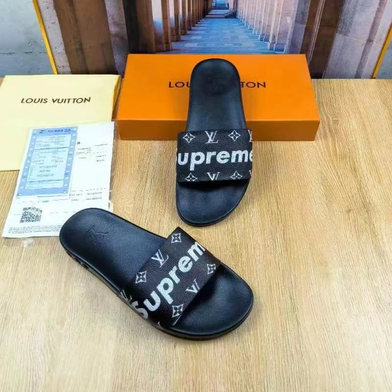 Louis Vuitton x Supreme Slides Black Monogram Collab
