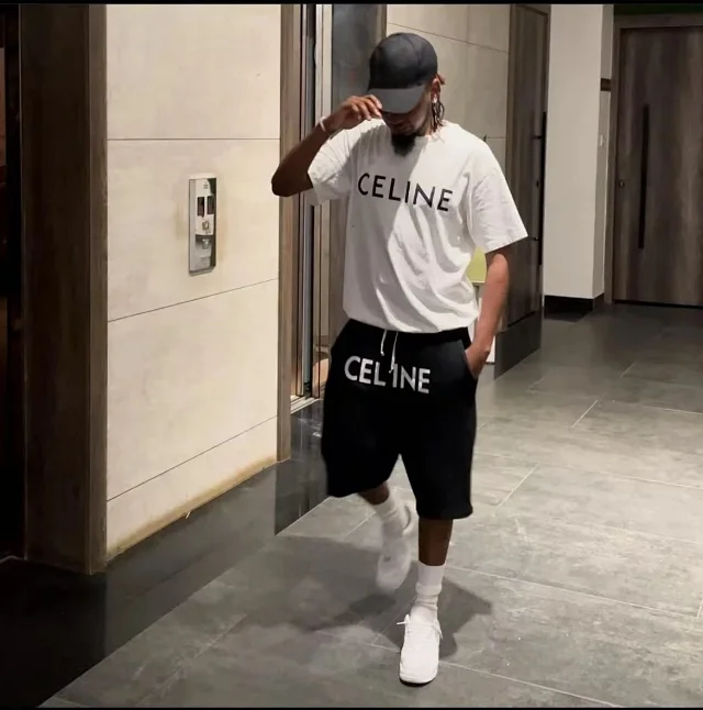 Celine Matching Sets Logo Print T-Shirt and Drawstring Shorts Set product detail image 4