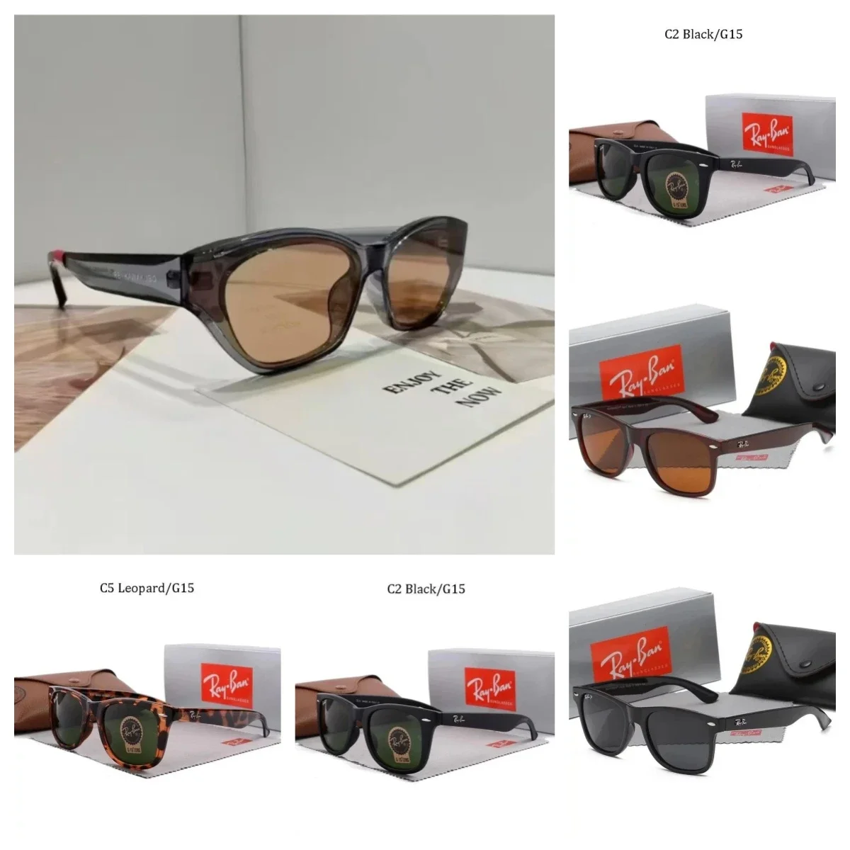 Ray-Ban Wayfarer Sunglasses [C2 Black/G15, C5 Leopard/G15, and other styles]