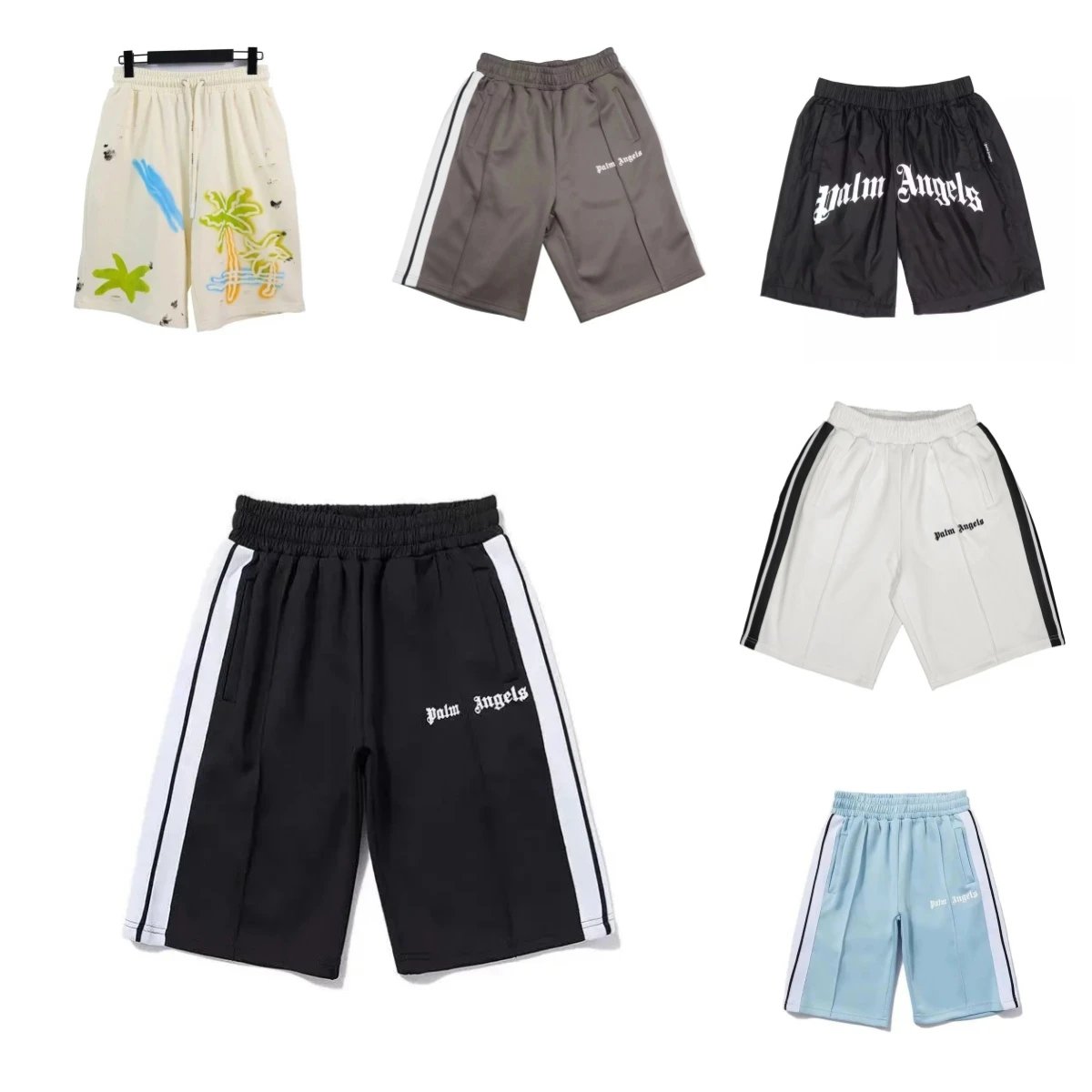Palm Angels Track Shorts - Black with White Stripes
