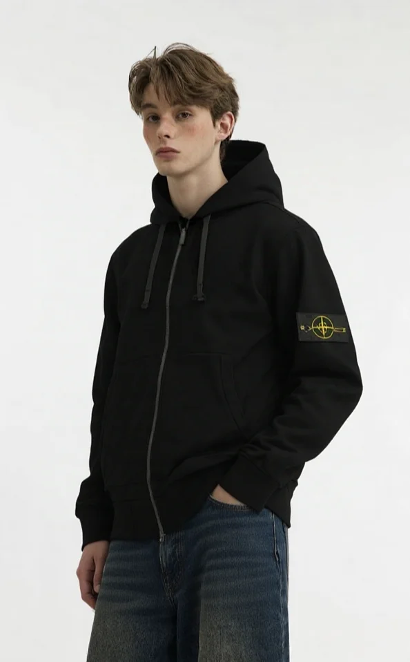 Stone Island Hoodies & Sweatshirts Hooded zip-front and pullover with compass sleeve badge product detail image 2