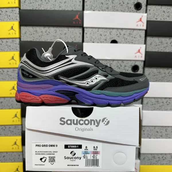 Saucony Pro Grid Omni 9 Black / Charcoal Gray / Purple / Red Running Shoes - 1