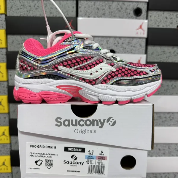 Saucony Pro Grid Omni 9 Peach Pink / Black / White Running Shoes - 1
