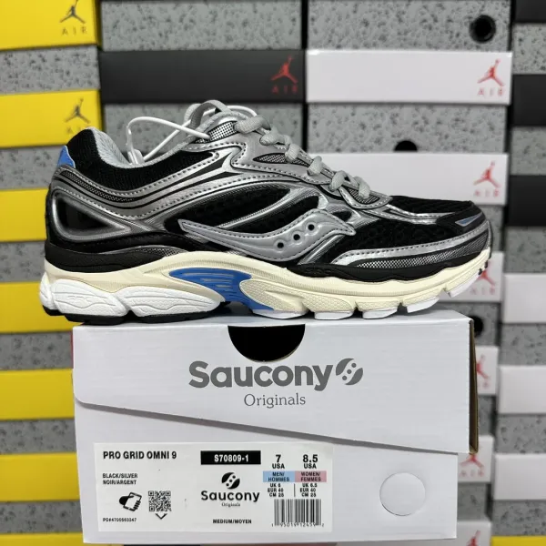 Saucony Pro Grid Omni 9 Black / Silver / Blue Running Shoes - 1