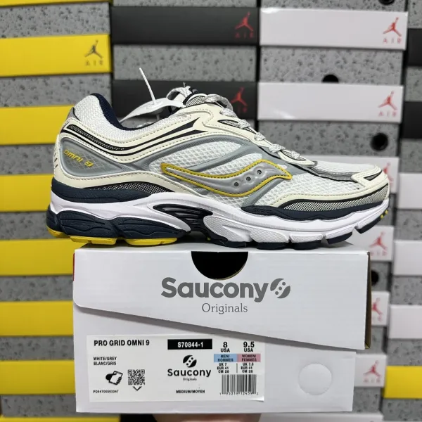 Saucony Pro Grid Omni 9 White / Grey / Yellow Running Shoes - 1