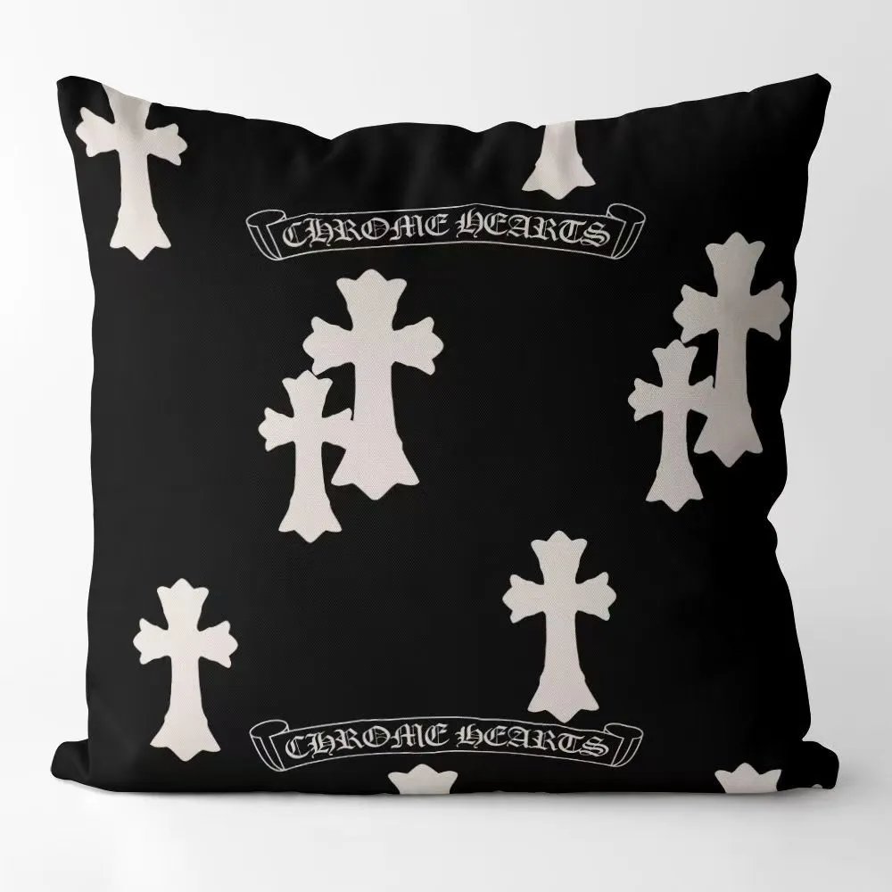 Chrome Hearts Cross Print Orange Decorative Pillow - 9