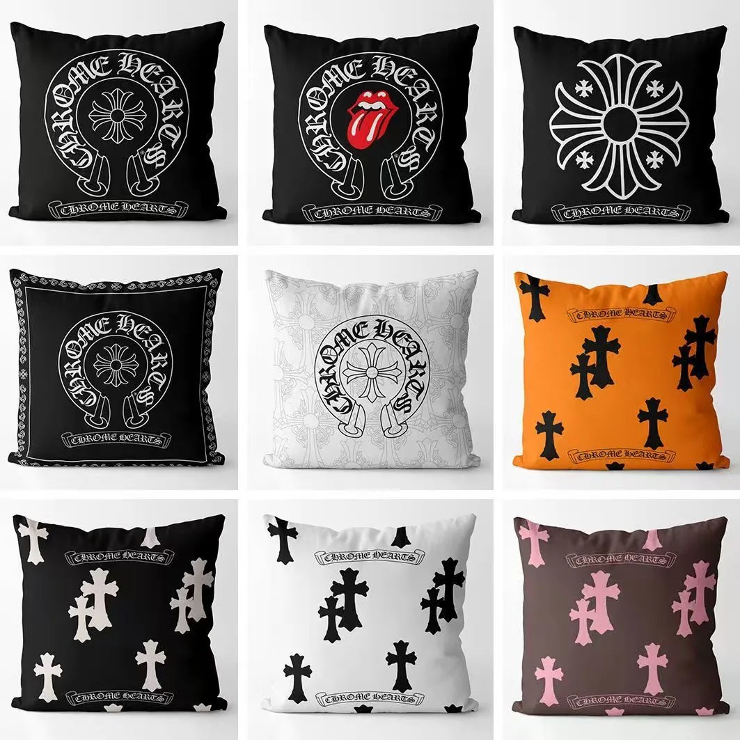 Chrome Hearts Cross Print Orange Decorative Pillow - 3