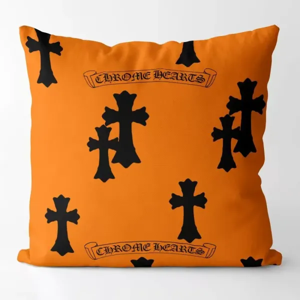 Chrome Hearts Cross Print Orange Decorative Pillow - 1