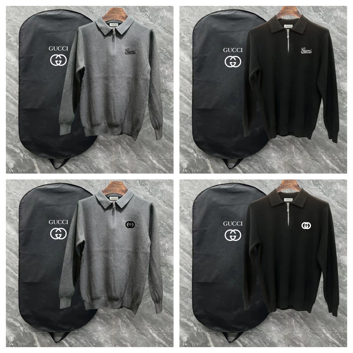 Gucci GG Logo Ribbed Half-Zip 