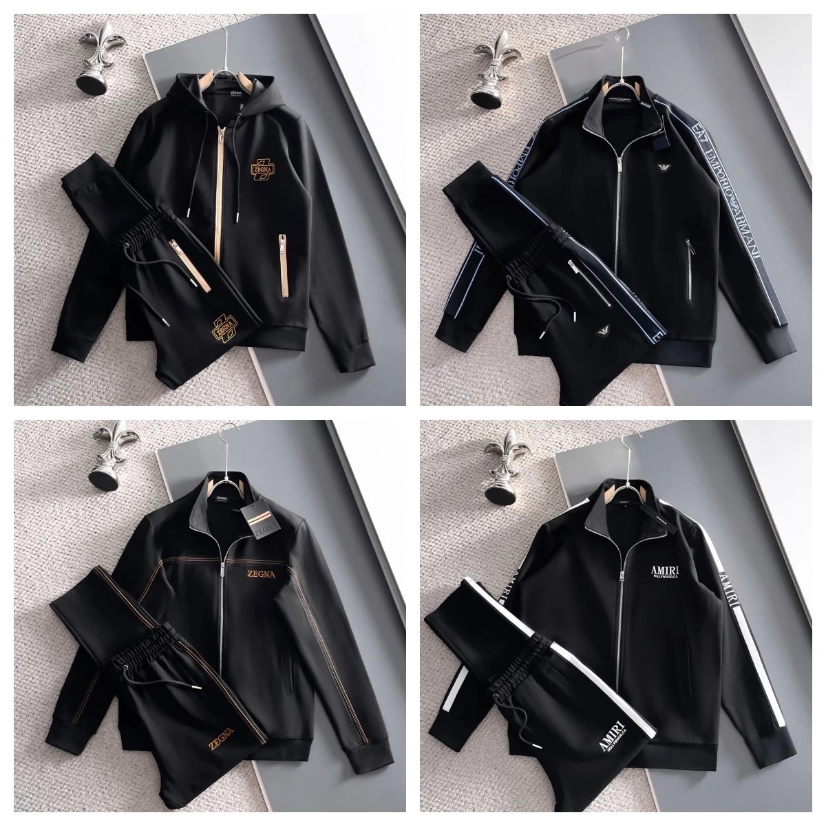 Zegna Black Zip-Up Hoodie and Pants Set, Emporio Armani Black, Amiri Black Jack