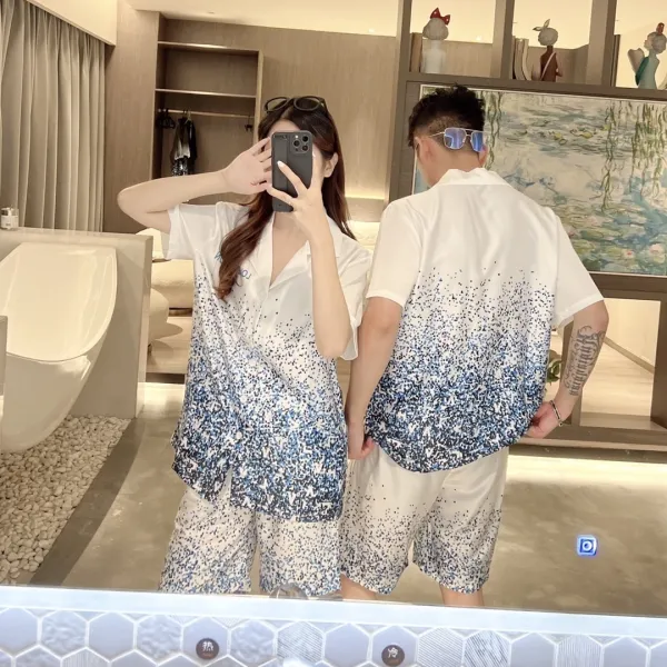 Design Gradient Dot Print Sleepwear Set White Blue Multicolor - 1
