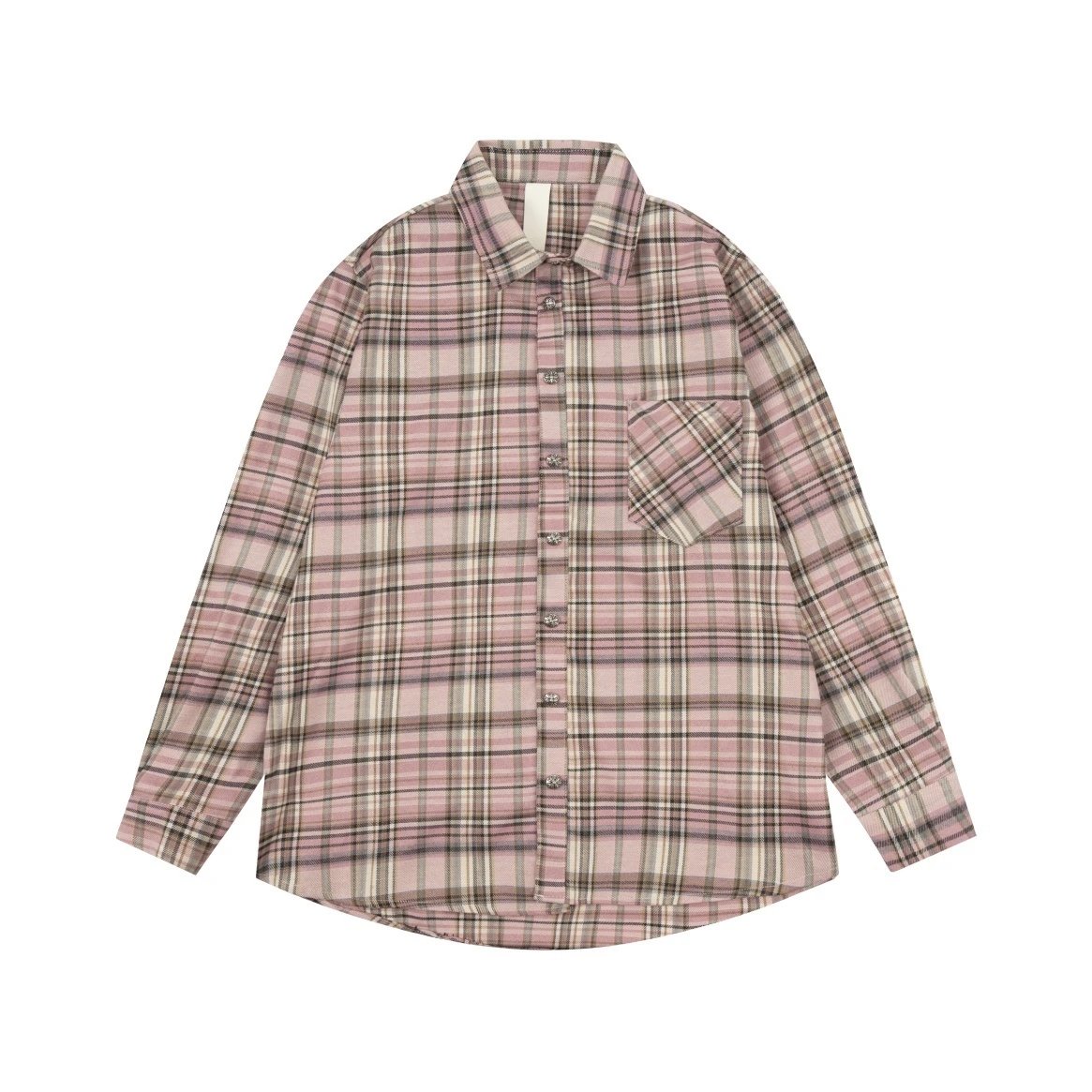 Pink Plaid Long-Sleeve Button-