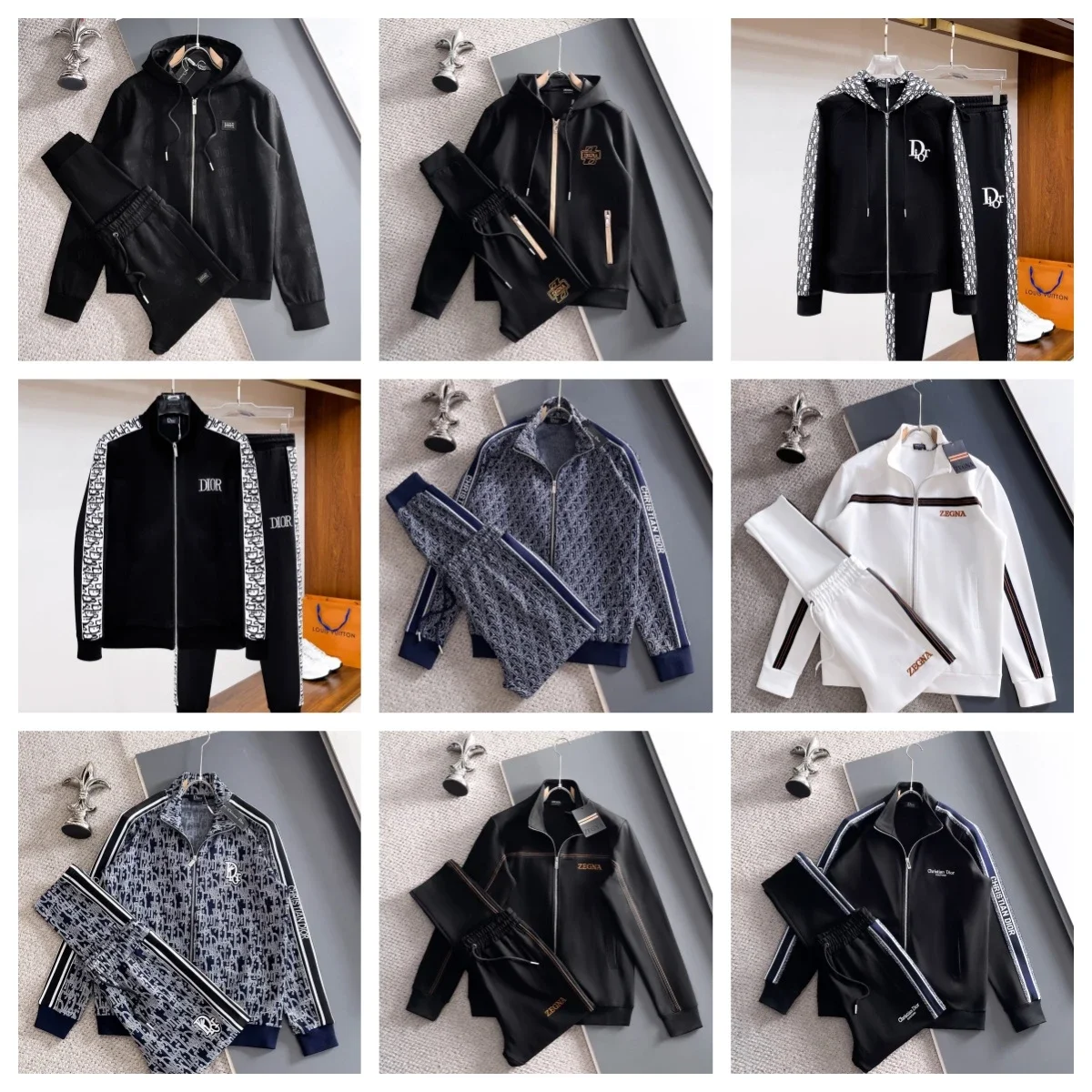 D1ior Black Zip-Up Hoodie and Pants Set