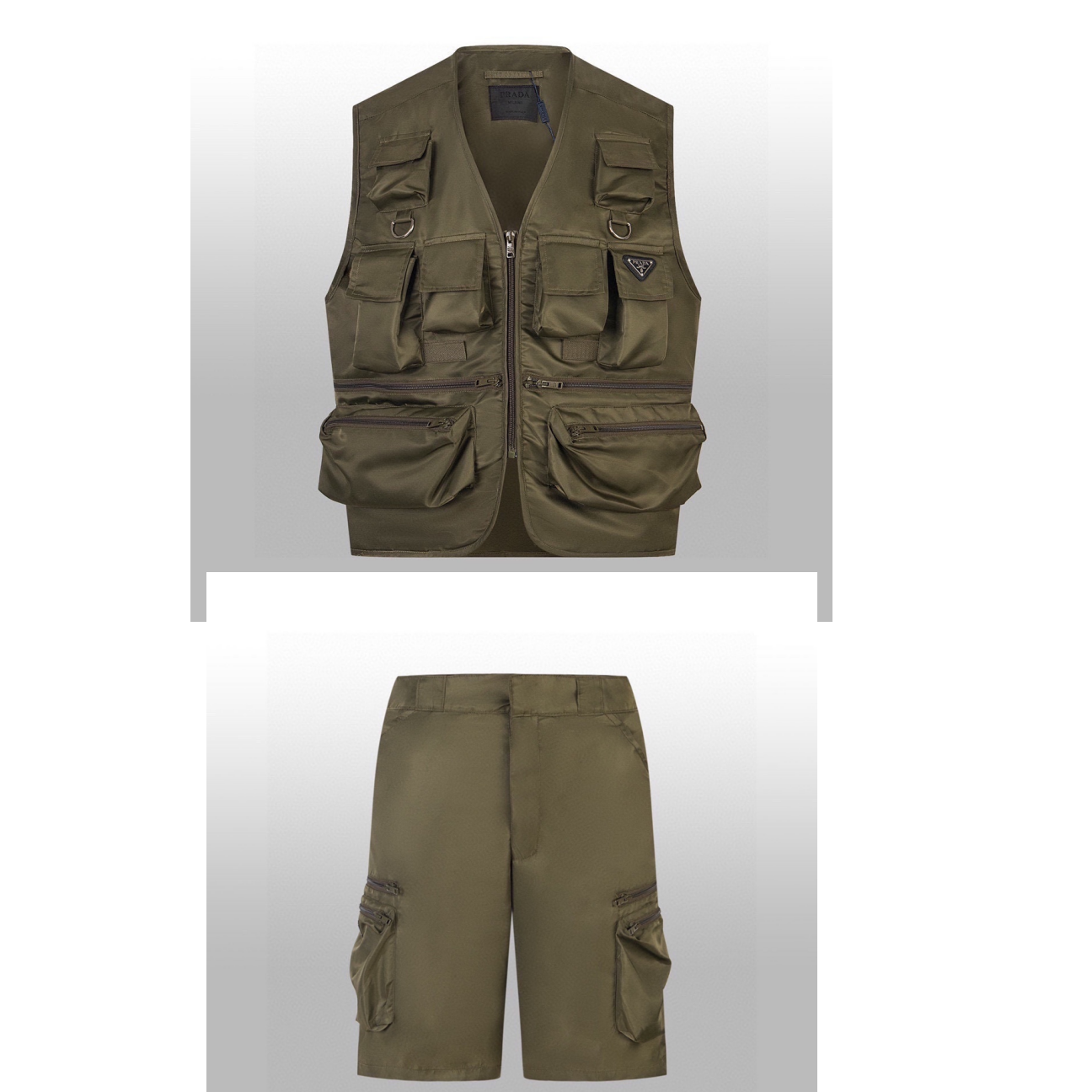 Prada Olive Cargo Vest and Sho
