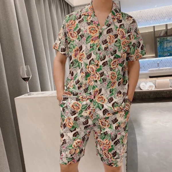 Design Floral Print Short-Sleeve Shirt and Shorts Set Multicolor - 1