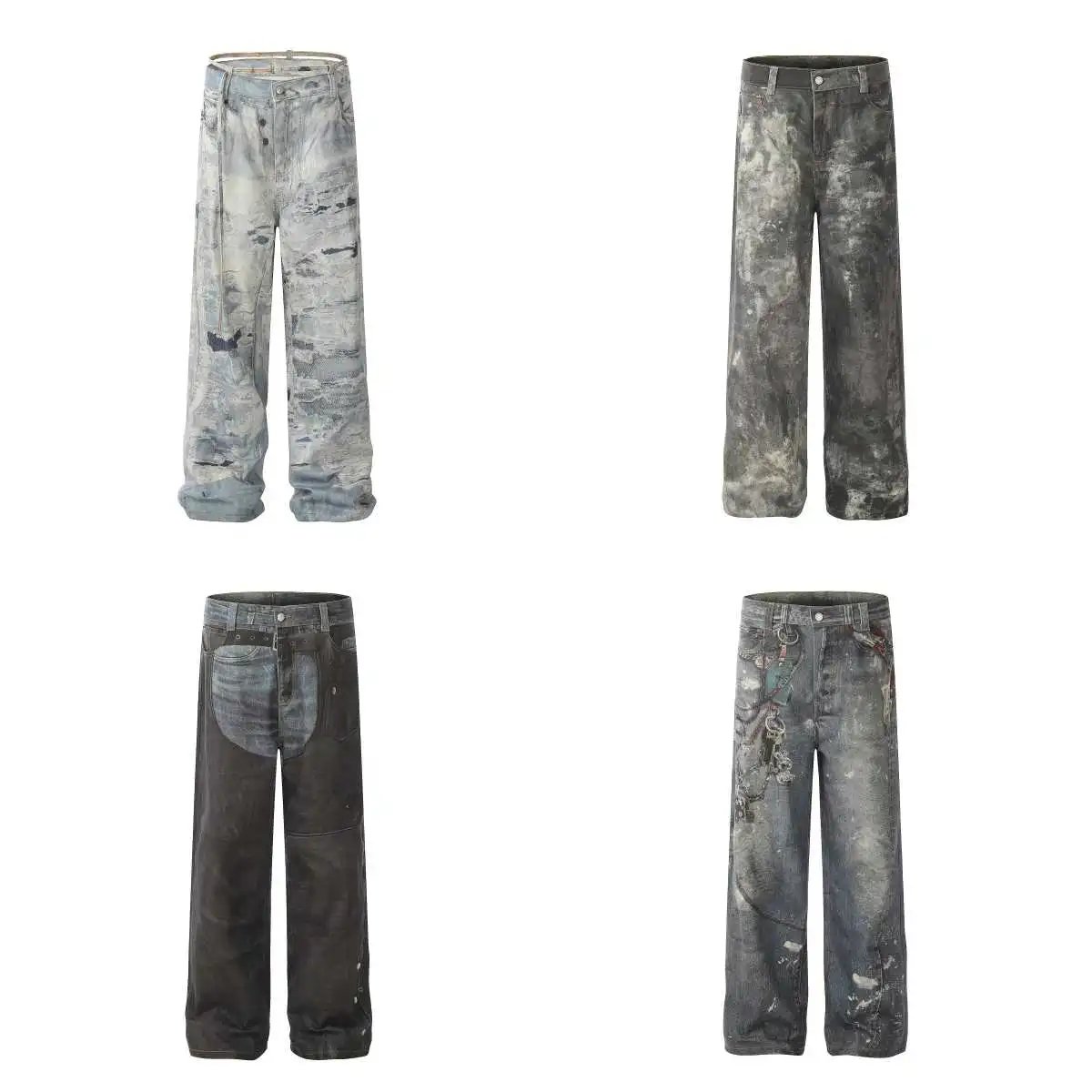 Distressed Wide-Leg Denim Pant