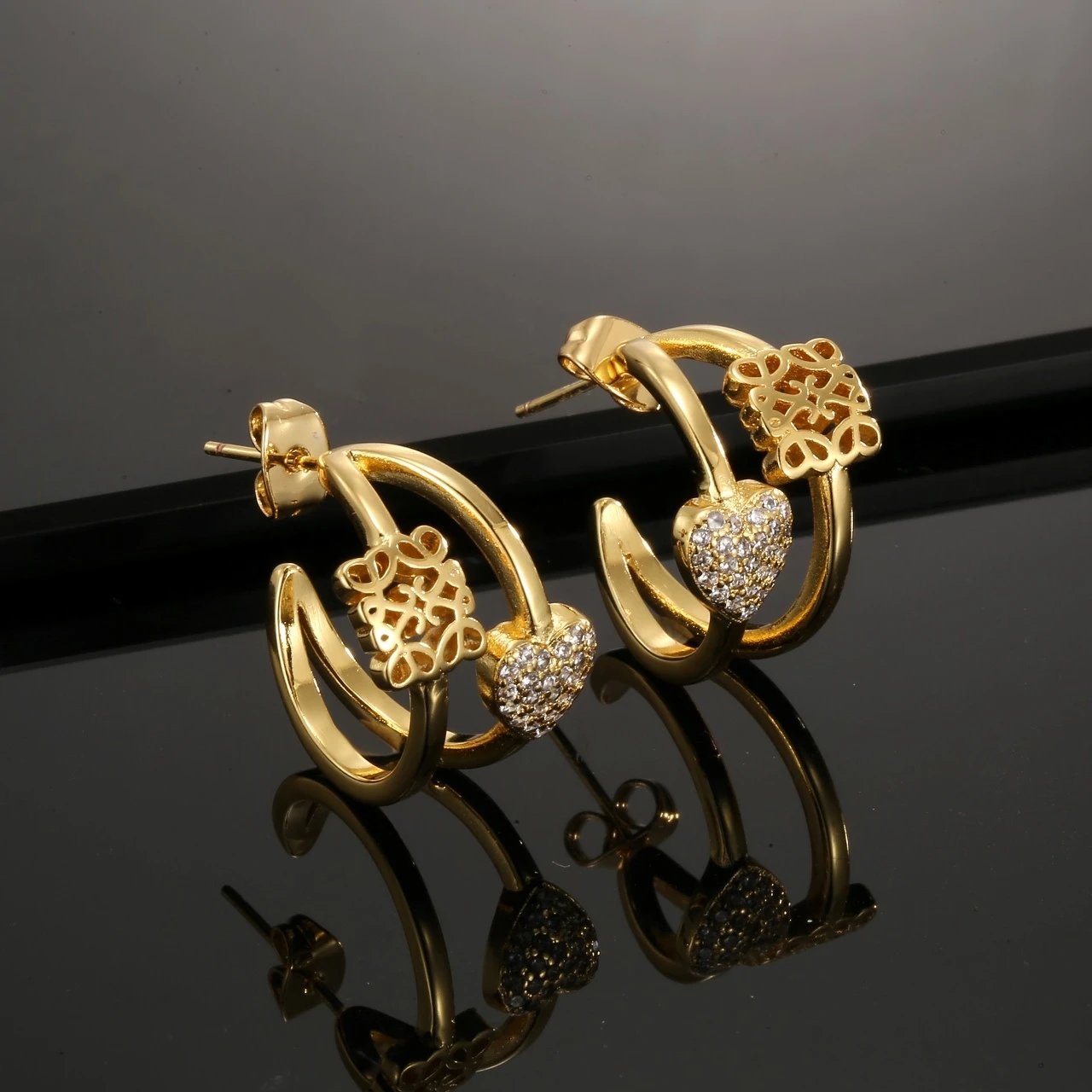 Gold Filigree Heart Hoop Earrings