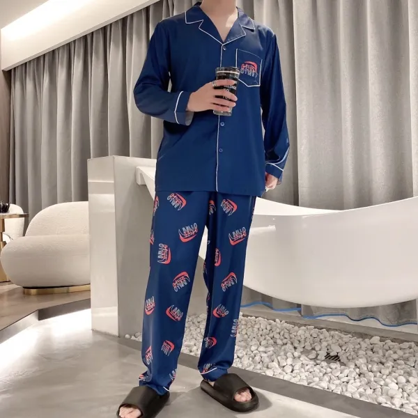Design Pajama Set Navy with Red Graphic Print Sleepwear - 1