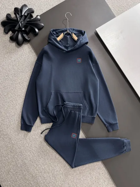 Design Minimalist Logo Hoodie and Sweatpants Set Navy - 1