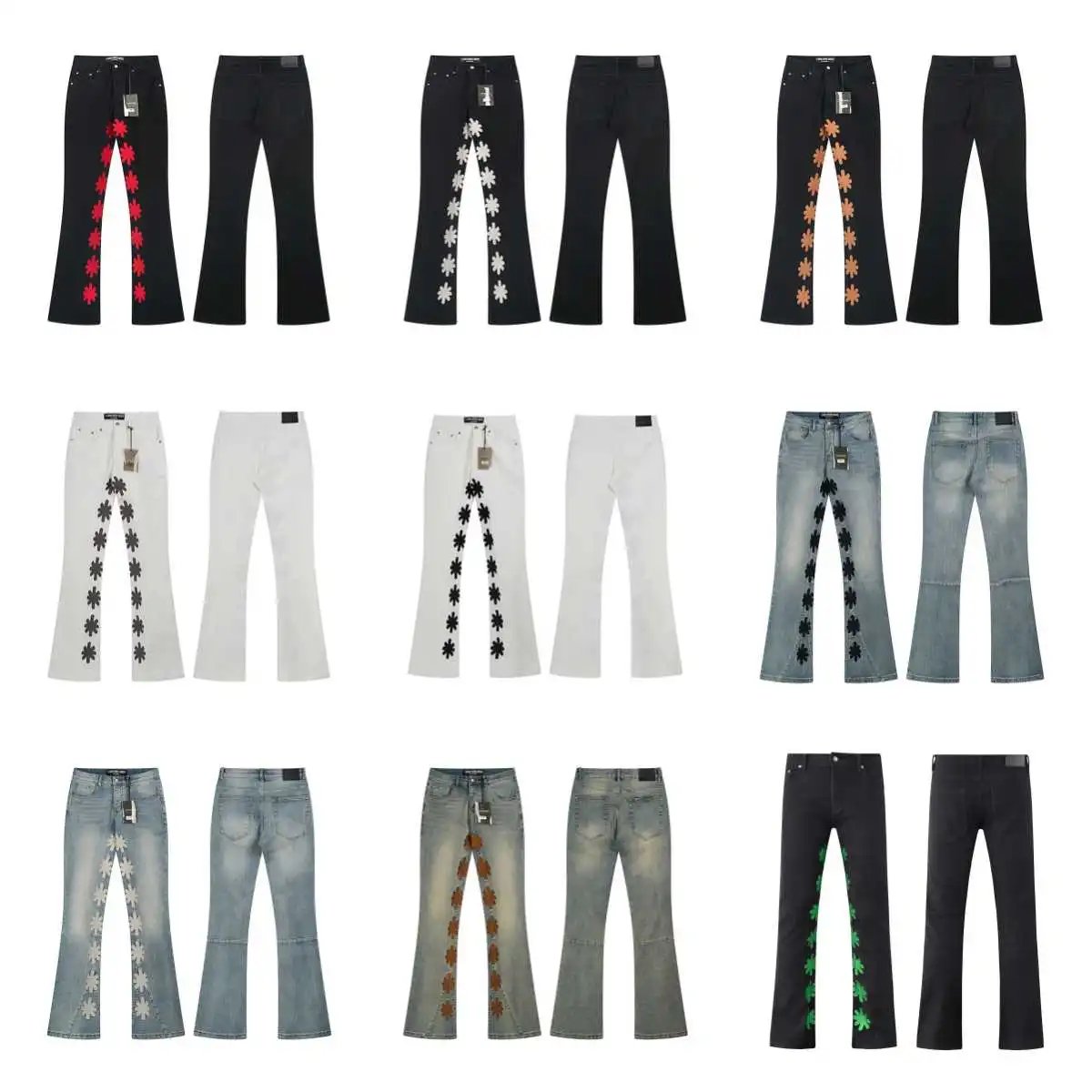 Floral-Embroidered Flare Jeans