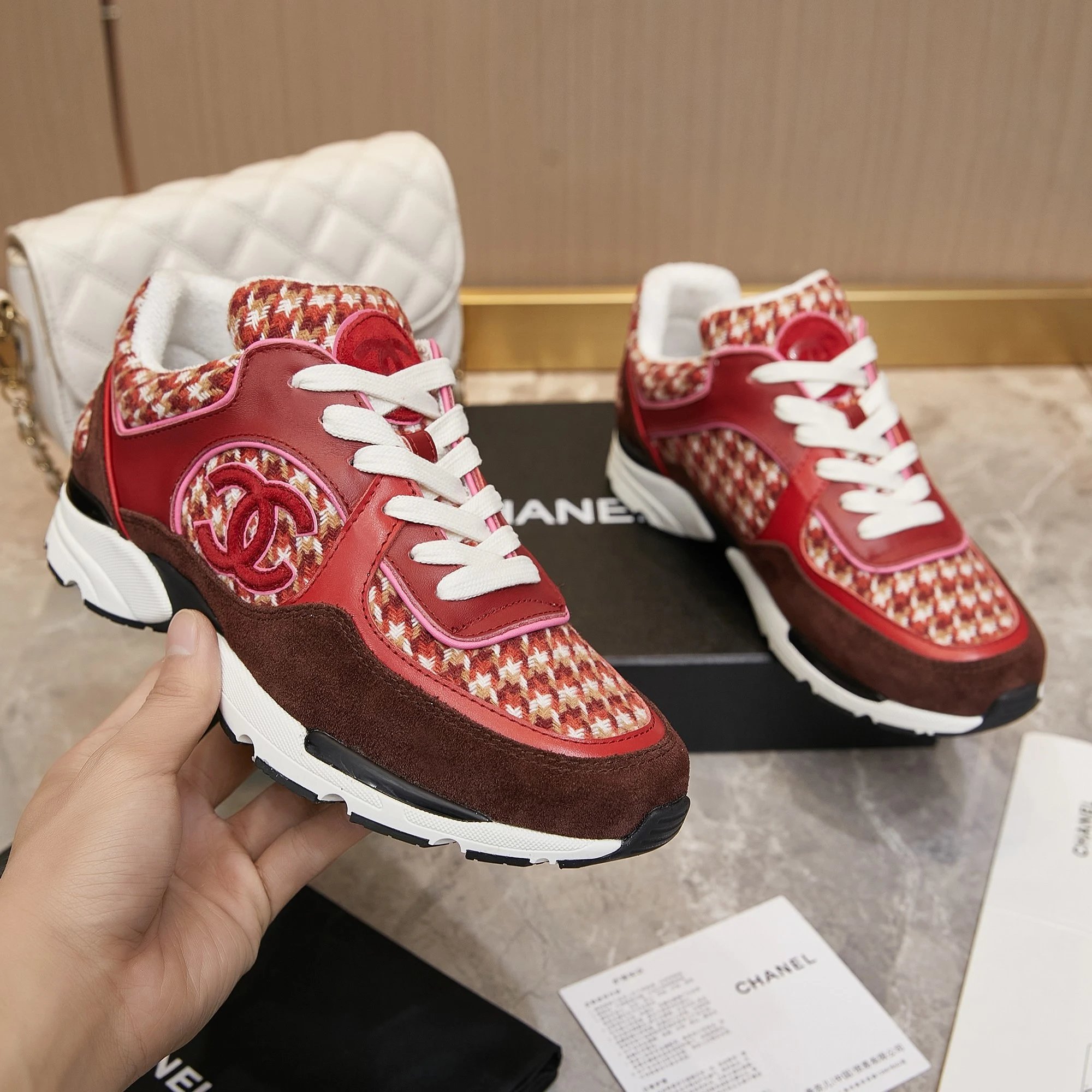Chanel CC Runner Pink and Burgundy Leather Sneakers - 20