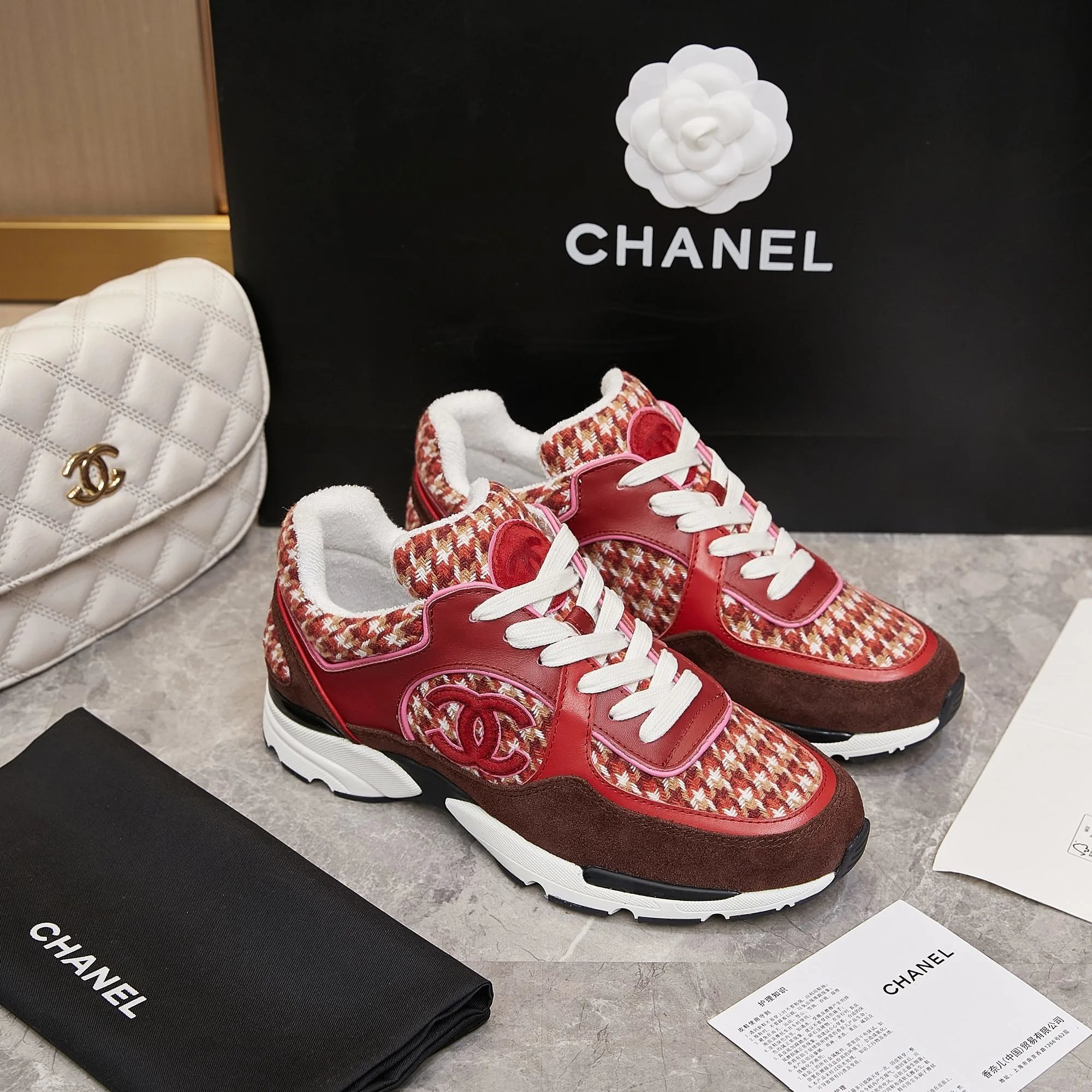 Chanel CC Runner Pink and Burgundy Leather Sneakers - 18