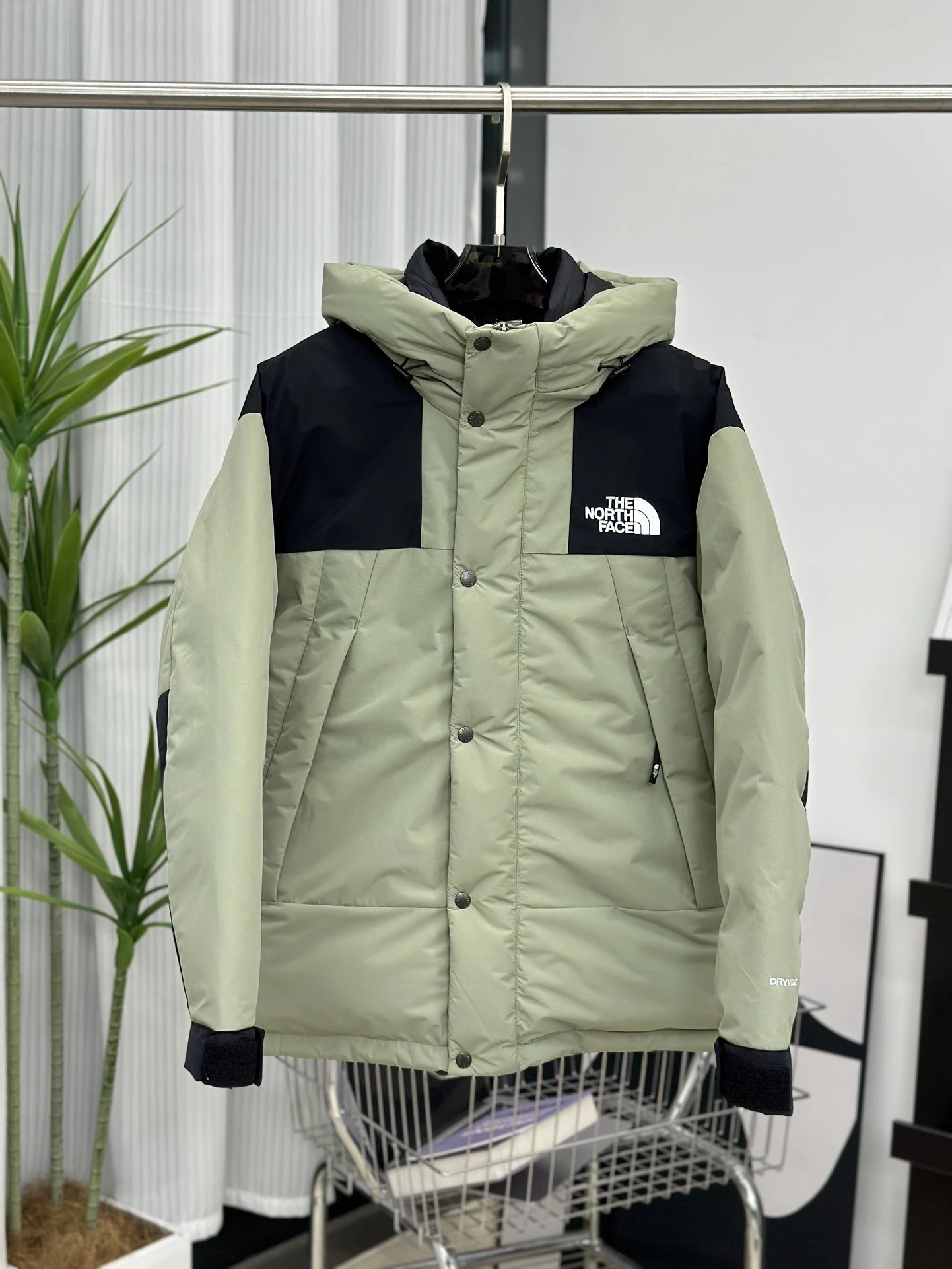 90 stormcoat, down jacket, matcha green