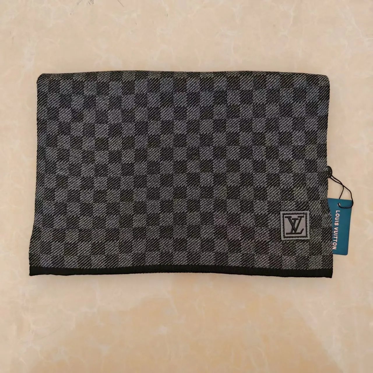 Leather Patch Scarf - Black Gray