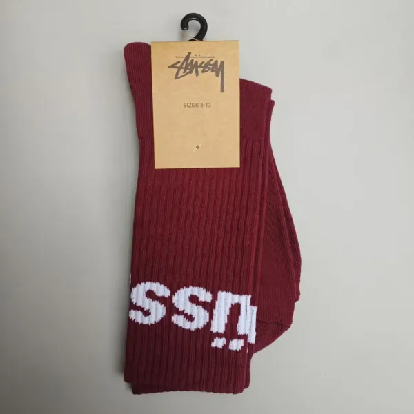 Stussy Bold Logo Ribbed Socks Burgundy - 1
