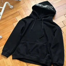 thumbnail for Hat with cursive embroidery and velvet hooded sweatshirt