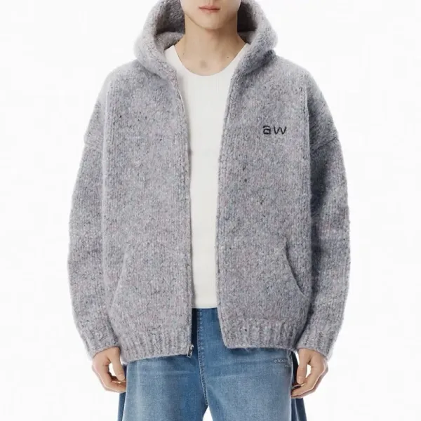 Awake NY Knit Hooded Jacket Charcoal Gray Outerwear - 2